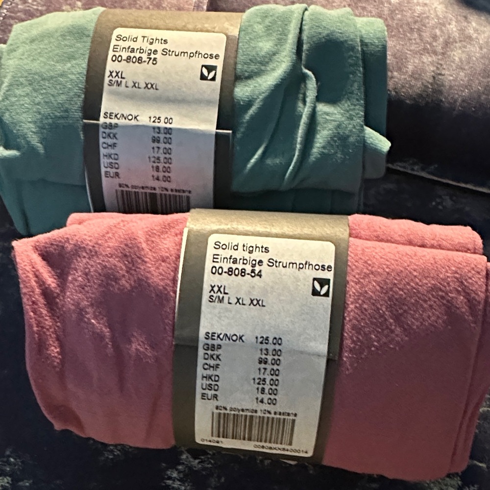 Solid Tights in Sage Green and Mauve Pink